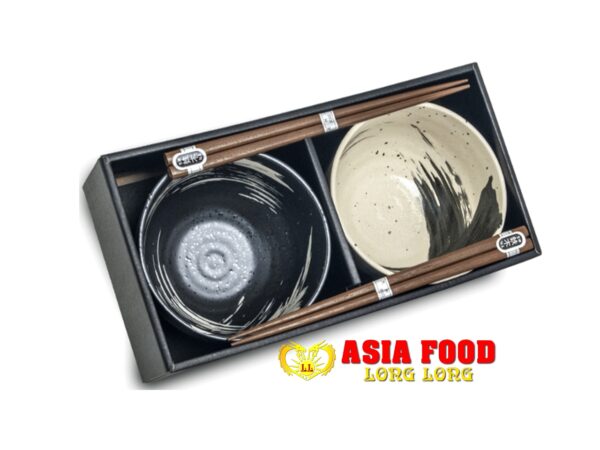 Schüssel Keramik Set 2x Suppen- Nudeln / Reisschale + Essstäbchen /Japan-