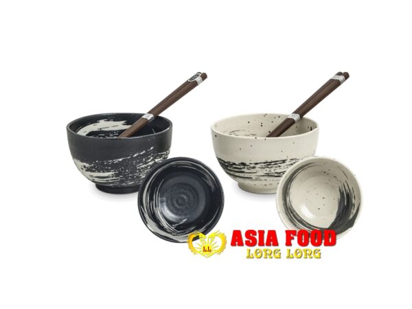 Schüssel Keramik Set 2x Suppen- Nudeln / Reisschale + Essstäbchen /Japan- – Bild 2