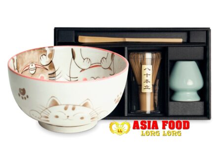 Matcha setz 4 pcs (Ø13 H7cm Drei Katzen Rot) / Edo Japan-