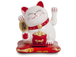 Glückskatze mit SOLAR- White  6,5x7x7,5 cm / China -